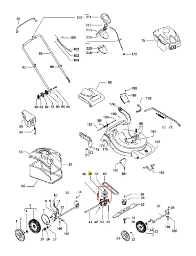 Koło pasowe kosiarki LC 351V Husqvarna w metalicznym kolorze, z wyraźnymi numerami części i logo producenta. Element ukazany z boku, w pozycji montażowej, z widocznymi mocowaniami do silnika. Na prostej szarej fakturze tła.