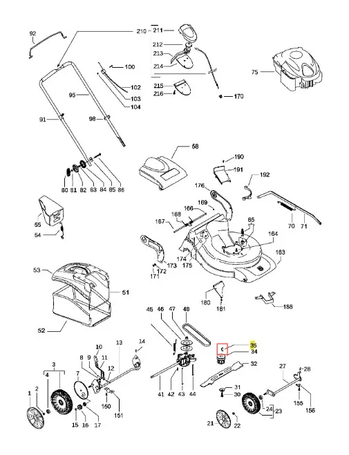 Klin kosiarki LC 351V Husqvarna, metalowy element o prostokątnym kształcie, w kolorze srebrnym. Widok z góry, częściowo włożony w system mocowania. Widoczne oznaczenia fabryczne, brak dodatkowych elementów. Tło jasne, wolne od detali.