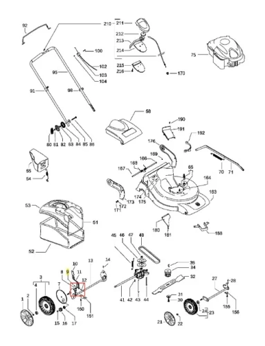 Nakrętka kosiarki LC 351V Husqvarna, metalowa, o okrągłym kształcie, z gwintem. Czerwona z wyraźnymi oznaczeniami. Zbliżenie na nakrętkę, ukazana w pozycji leżącej, na białym tle dla lepszej widoczności detali.