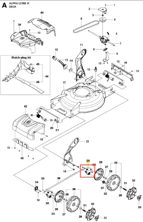 Ramię łączące kosiarki LC 353VI Husqvarna w kolorze czarnym, wykonane z metalu, o prostym kształcie. Zbliżenie na mocowania i szczegóły w konstrukcji. Produkt jest wyłożony na białym tle, co ułatwia zauważenie detali.