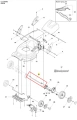 Oś koła kosiarki LC 353VE Husqvarna, metalowa, prostokątna, o długości około 30 cm, widoczna w pozycji poziomej. Na białym tle, z wyraźnymi oznaczeniami i numerami części. Element montażowy, dedykowany do kosiarki, z gładką fakturą.