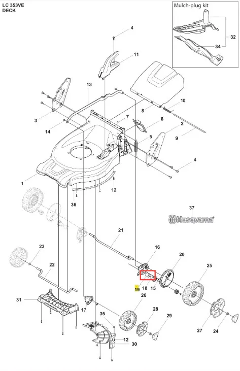 Rura kosiarki LC 353VE Husqvarna, metalowa, prostokątna, w kolorze srebrnym, z wyraźnie zaznaczonymi otworami montażowymi. Ujęcie frontalne, produkt leży płasko. Widoczny fragment służy do połączeń z innymi elementami kosiarki. Tło jednolite.