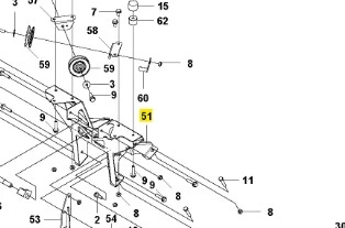 Wspornik ridera RC318T Husqvarna w technicznym rysunku, widok z góry. Element wykonany z metalu, przedstawiający detale montażowe i numerację. Tło jest czyste, co ułatwia dostrzeżenie szczegółów konstrukcyjnych.