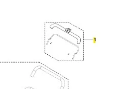 Zespół ramienia pałąka kosiarki Husqvarna LB 144i, składający się z metalowego elementu w kształcie prostokąta. Widoczny jest system mocowania oraz wyprofilowany uchwyt. Element jest przedstawiony na tle graficznym, z wyraźnymi liniami konturu.