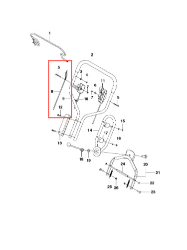 Przewód kosiarki WB 53S e Husqvarna, metalowy, prosty, o długości około 30 cm, z wyraźnym oznaczeniem numeru 5. Ujęcie z boku na białym tle. Element przeznaczony do montażu w kosiarce, ukazujący typowe mocowanie.
