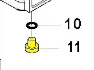 Dysza dmuchawy 150BF Husqvarna, widoczna z boku, w kolorze żółtym. Zawiera element montażowy z czarną uszczelką. Kształt cylindryczny, przy podstawie rozszerzony. Szczegóły są wyraźne, a tło jest proste, co ułatwia identyfikację produktu.