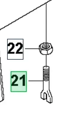 Wahadło ridera R213C Husqvarna, widok frontalny, zbliżenie na elementy mocujące. Widoczne numery części 21 i 22. Część o metalicznym wykończeniu z gwintem, uzbrojenie z otworem. Prosta grafika techniczna, czarne na białym tle.