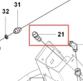 Mocowanie rury ridera R418Ts Husqvarna w formie detalu. Element z widocznych linii i numerycznym oznaczeniem, z zaokrąglonym końcem i niewielkim gwintem. Ujęcie z góry, na tle schematu montażu. Wyraźne kontury, materiał metalowy.