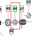 Tuleja wykaszarki 253RJ Husqvarna, okrągły element z tworzywa sztucznego, o gładkiej teksturze. Widoczny w diagramie części, z otworem w centrum. Pozycjonowany pomiędzy innymi komponentami. Prosta grafika na jednolitym tle.