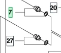 Mocowanie rury ridera R418Ts Husqvarna, widoczne z boku, prezentuje elementy montażowe w schemacie technicznym. Zawiera detale jak numery identyfikacyjne 7 i 27, ukazując klarowne linie i kształty. Tło białe, co podkreśla szczegóły produktu.