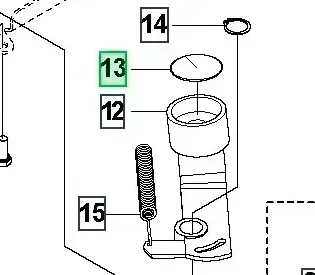 Uszczelnienie ridera R213C Husqvarna, widoczne w rzucie części z numerem 13. Część cylindryczna, z wbudowaną sprężyną, o białym wykończeniu. Element montażowy, stojący w pozycji pionowej, w kontekście schematu technicznego.