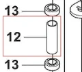 Tuleja piasty ridera R112iC Husqvarna, cylindryczny element o gładkiej fakturze, widoczny w części rysunku technicznego. Umieszczony pomiędzy innymi elementami (numer 13). Służy do montażu w systemach piasty.