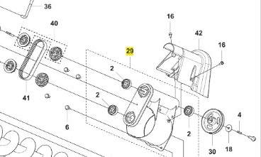Szkic techniczny pokazujący części zamienne świdra ridera RC318T Husqvarna. Widoczne elementy to mocowanie, koła oraz inne detale montażowe. Układ przedstawia złożenie części, w tym rączki i elementy łączące, na prostym tle.