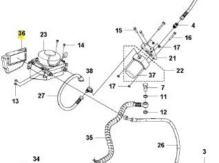 Wlot powietrza ridera RC320T Husqvarna, czarny plastik z mocowaniami, cylindryczne detale, widok z boku na surowym tle bez akcesoriów.