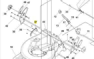 Regulator wysokości kosiarki LC 551VQ Husqvarna, boczny montaż, metalowy uchwyt, śruby i numery części widoczne na białym tle, techniczny schemat elementów o różnych kształtach i rozmiarach.