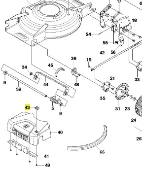 Okno indeksowe przedniej osłony kosiarki LC 53E Husqvarna, w kolorze czarnym, wykonane z plastiku, z wyraźnym logo. Widoczne mocowanie z numerem części, umieszczone na schemacie, ukazującym detal produktu w kontekście konstrukcji kosiarki.