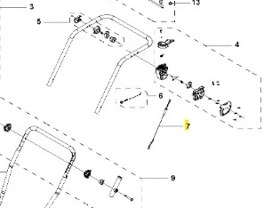 Schemat rozkładu elementów drutu kosiarki Husqvarna LC 142iS z oznaczeniem numeru 7. Widoczne uchwyty, nakrętki, śruby oraz inne komponenty Montażowe w układzie złożonym na białym tle.