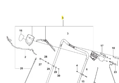 Uchwyt kosiarki LC 353VE Husqvarna złożony, metalowy, z mocowaniami, widoczny z boku na jasnym tle. Do użytku z kosiarkami, napisy i logo nieczytelne.