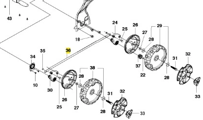 Drążek kosiarki LC 353VI Husqvarna przedstawiony w pozycji poziomej, z widocznymi detalami mocowania. Element wykonany z materiału metalowego, z precyzyjnymi napisami i numeracją części. Tło proste, jednolite, bez dodatkowych elementów.