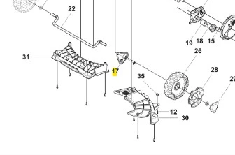 Ramię łącznika kosiarki Husqvarna LC 353VE, czarne, prostokątne, oznaczone 17, z mocowaniami. Widok boczny na białym tle, idealne do montażu w kosiarkach Husqvarna.
