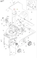 Śruba kosiarki LC 551VQ Husqvarna, metalowa, o cylindrycznym kształcie, widoczna z boku na tle pięcioelementowego schematu, pokazującego komponenty kosiarki, z numerem katalogowym, w kolorze stalowym, z gwintem dla łatwego montażu.