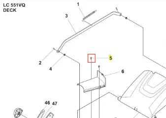 Śruba montażowa do kosiarki LC 551VQ Husqvarna, widoczna w ujęciu technicznym. Element metalowy, w formie cylindrycznej, z gwintem, ukazany w przybliżeniu, w tekście odniesienia do montażu. Na białym tle, bez dodatkowych detali.