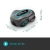 Robot koszący Gardena Sileno SMART 1500 w kolorze szarej obudowy z niebieskimi akcentami. Widok z góry, pokazujący kształt i wymiary (63 cm x 43 cm x 26 cm). W centralnej części umieszczony panel sterujący z wyraźnymi przyciskami.