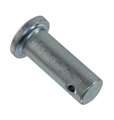 Metalowy element łączący, cylindryczny kształt, z otworem i lekko wypukłym końcem. Powierzchnia gładka, matowa, wykonany z metalu. Widoczny z boku, leżący na białym tle. Idealny do sprzętu ogrodniczego, w tym odśnieżarek Husqvarna.