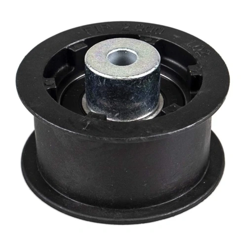 Czarne koło pasowe do odśnieżarki ST 330 Husqvarna, cylindryczne z metalowym rdzeniem, średnica ok. 10 cm, gładka powierzchnia i wyraźne oznaczenia, widok z boku, do urządzeń odśnieżających.