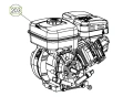 Silnik r210 wertykulatora S 500 PRO Husqvarna, widoczny z boku, prezentuje dwie obszerne osłony w kolorze szarym. Z przodu są widoczne elementy mocujące oraz wałek, służący do napędu. Silnik ma charakterystyczną, teksturowaną obudowę.