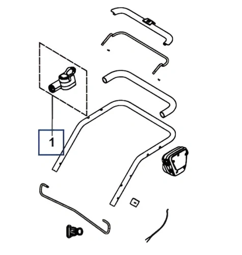 Zespół metalowych elementów uchwytu wertykulatora S 138C Husqvarna: prostokątne i okrągłe części w stalowym kolorze, mocowanie, rączka i pierścień montażowy na białym tle, ułożone poziomo.