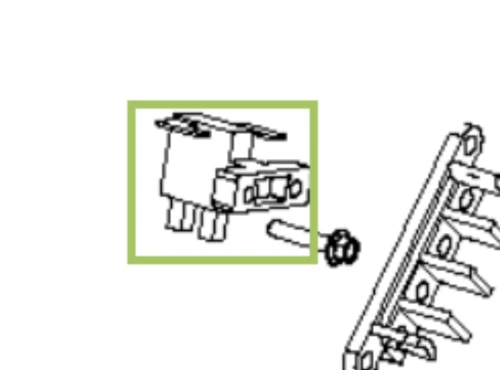 Szczotka węglowa do generatora G3200P Husqvarna, prostokątna obudowa, dwa metalowe styki. Ujęcie z boku ukazuje detale konstrukcji. Tło białe, co podkreśla produkt. Widoczny gwint do mocowania.