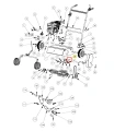 Sprężyna powrotna do wertykulatora S 500 PRO Husqvarna, czarna, metalowa, w kształcie spiralnym. Widoczna w schemacie montażowym, z wyraźnym oznaczeniem i numerem. Element rozłożony w kontekście całej konstrukcji urządzenia.
