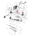 Nakrętka M8 wertykulatora S 500 PRO Husqvarna, metalowa, okrągła, w kolorze srebrnym, z wyraźnym gwintem. Ujęcie pokazujące produkt z boku. W tle schemat części wertykulatora, co podkreśla kontekst użytkowania.