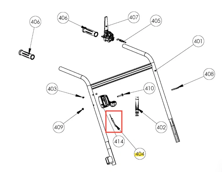 Linka gazu do wertykulatora S 500 PRO Husqvarna, szara z czarnymi elementami, o podłużnym kształcie. Widoczna z bliska, pod kątem, ukazuje detale mocowania. Element montażowy, nowy, w komplecie z innymi częściami na białym tle.