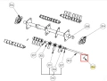 Klin poprzeczny wertykulatora S 500 PRO Husqvarna, metalowy element o wydłużonym kształcie, na diagramie przedstawiony z góry. Widoczne są detale mocowania i oznaczenia poszczególnych części. Całość w technicznym kontekście, na białym tle.
