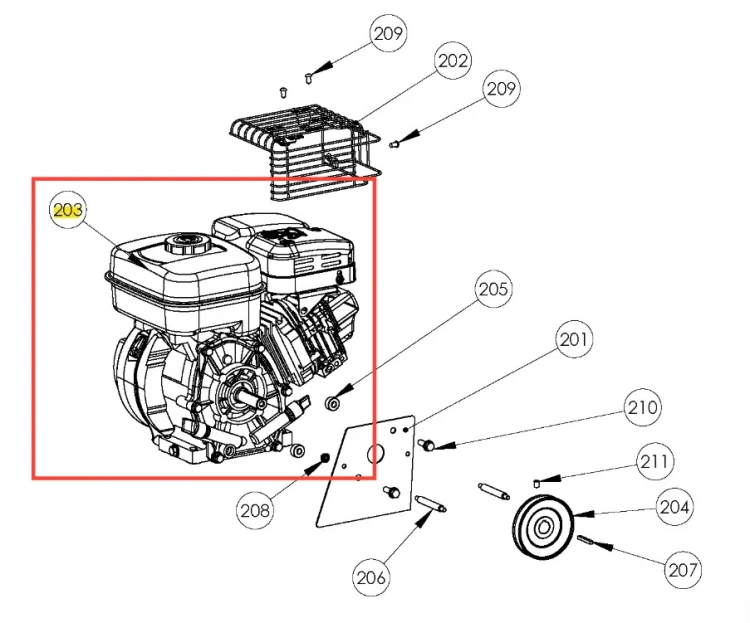 Silnik r210 wertykulatora S 500 PRO Husqvarna, z dwiema górnymi pokrywkami, widoczny z boku, w uchylonym stanie. Metalowa konstrukcja w kolorze czarnym, liczne detale, w tym wałek i mocowanie. Idealny do wydajnej pracy w ogrodzie.