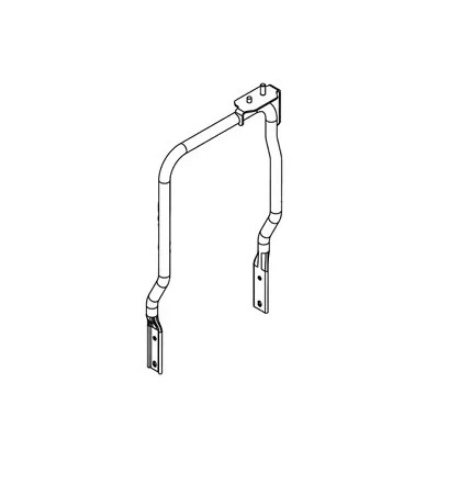 Podpórka odśnieżarki ST 230P Husqvarna w kolorze metalicznym, z prostym, zaokrąglonym kształtem. Widok frontalny, produkt rozłożony, z mocowaniami na dole. Elementy montażowe widoczne, przeznaczona do wsparcia odśnieżarki. Tło proste, białe.