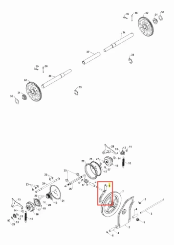 Wspornik odśnieżarki ST 330 Husqvarna, widok z góry na metalowe części montażowe w kolorach srebrnym i czarnym na białym tle.