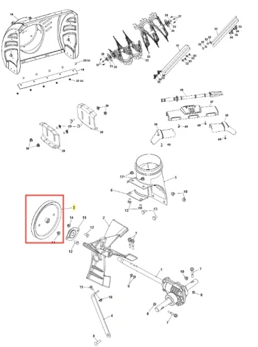 Koło pasowe odśnieżarki ST 327P Husqvarna, metalowe, w kolorze szarym, okrągłe z centralnym otworem na mocowanie. Ujęcie frontalne, produkt leżący, wyraźne detale mocowań. Tło jednolite, bez dodatkowych elementów.