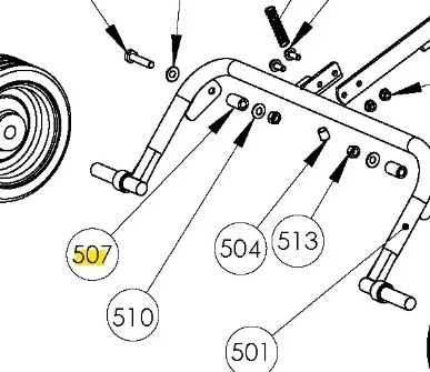 Dystans łączników wertykulatora S 500 PRO Husqvarna widziany z boku, z elementem mocującym nr 507 i innymi oznaczeniami. Produkt metaliczny, prostokątny, z gładką powierzchnią i czytelnym schematem.