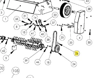 Węże wertykulatora S 500 PRO Husqvarna na białym tle, schemat z widokiem z góry. Detale elementów, wałek, koła. Do naprawy lub wymiany części wertykulatora.