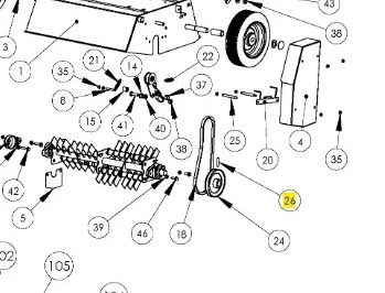 Węże wertykulatora S 500 PRO Husqvarna na białym tle, schemat z widokiem z góry. Detale elementów, wałek, koła. Do naprawy lub wymiany części wertykulatora.