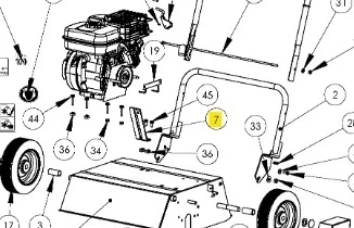 Metalowy przełącznik wysokości pracy wertykulatora Husqvarna S 500 PRO z wyraźnymi numerami. Widok boczny, z mocowaniami i silnikiem na neutralnym tle.