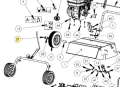 Podkładka piasty wertykulatora S 500 PRO Husqvarna, metalowa, kolor szary, przedstawiona z boku. Zawiera mocowania do kół oraz przypisane numery części. Wizualizacja detali konstrukcji, układ montażowy z widocznymi elementami technicznymi.