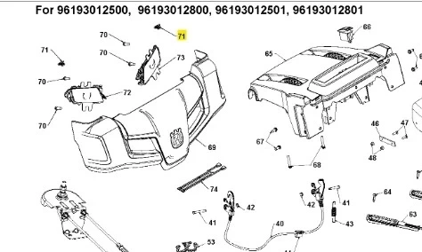 Zacisk odśnieżarki ST 330 Husqvarna, metalowy, szary, widoczny z boku z logo Husqvarna, na białym tle. Jasne oświetlenie podkreśla teksturę metalu i detale mocowania.