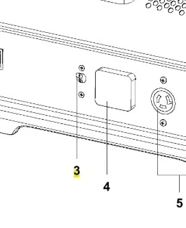 Wyłącznik automatyczny generatora G3200P Husqvarna, widok z tyłu. Na zdjęciu widać blokadę, gniazdo oraz oznaczenia. Ujęcie okazałe, ukazuje rozmieszczenie elementów na obudowie. Tło neutralne, ułatwia odbiór detali produktu.