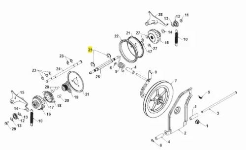Metalowy pierścień ustalający do odśnieżarki ST 330 Husqvarna, okrągły, gładki, widoczny wraz z innymi częściami, ułożony płasko w ilustracji podzielonej na sekcje.