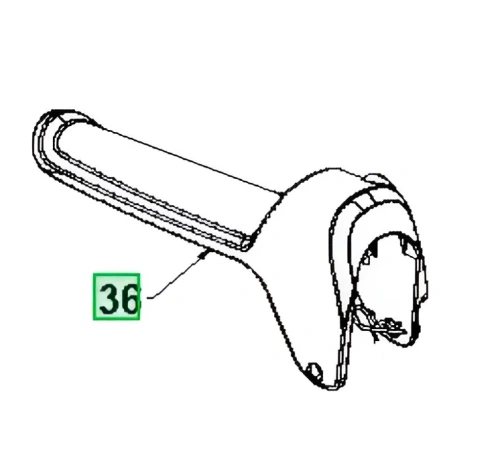 Dźwignia do odśnieżarki ST 327P Husqvarna, widoczna z boku, z ergonomicznie wyprofilowanym uchwytem. Kolor szary, z logo Husqvarna i numerem 36 na zielonym tle. Część do montażu, z wyraźnie zaznaczonym miejscem mocowania.