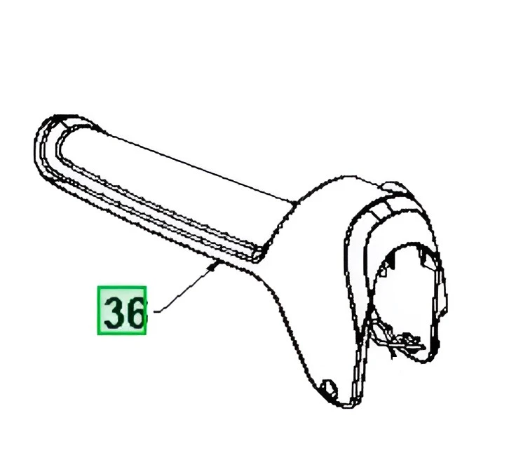 Dźwignia do odśnieżarki ST 327P Husqvarna, widoczna z boku, z ergonomicznie wyprofilowanym uchwytem. Kolor szary, z logo Husqvarna i numerem 36 na zielonym tle. Część do montażu, z wyraźnie zaznaczonym miejscem mocowania.